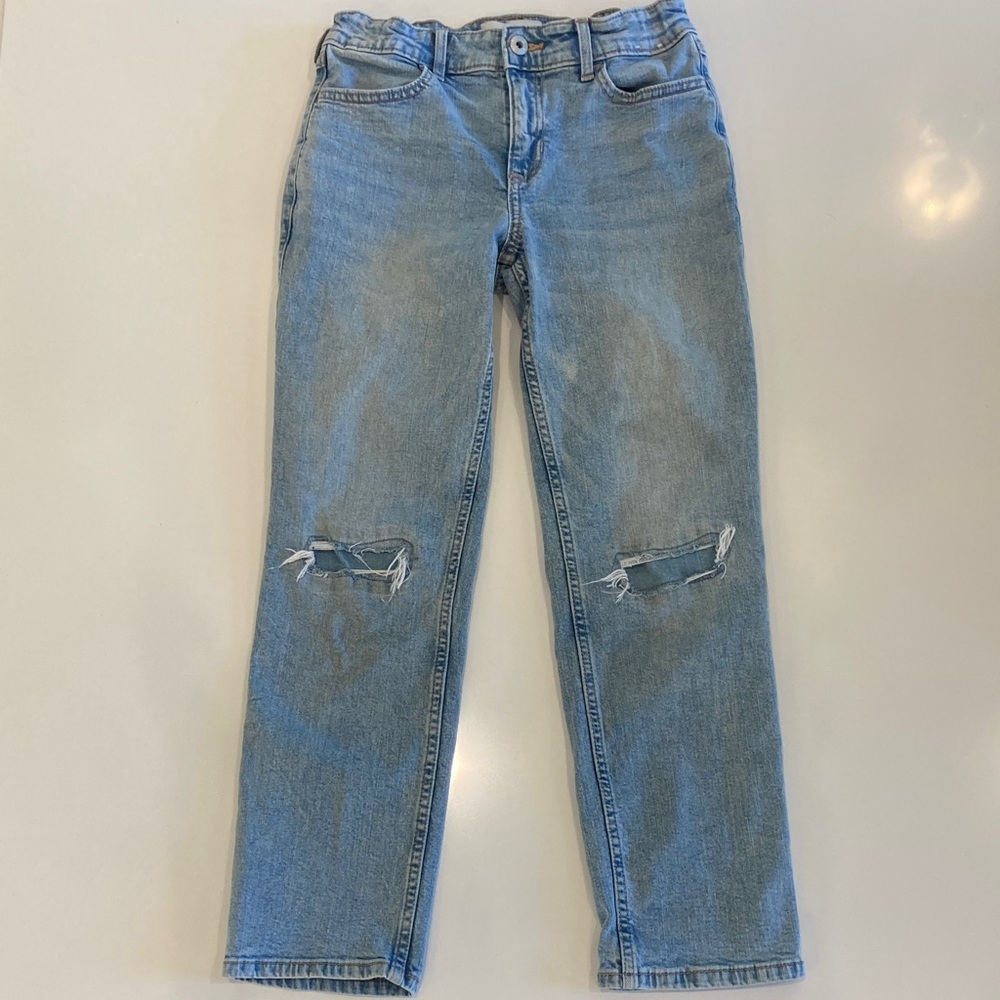 Abercrombie Kids Light Blue Distressed Girls Straight Leg Jeans, 11/12